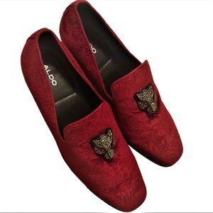 ALDO Y2K Men Dressy Burgundy Velvet Loafers Panthere Head Front Detail Sz 9 NEW